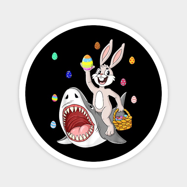 Easter Bunny Riding Shark Funny Eggs Basket Boys Girls Kids Magnet by Jennifer Wirth